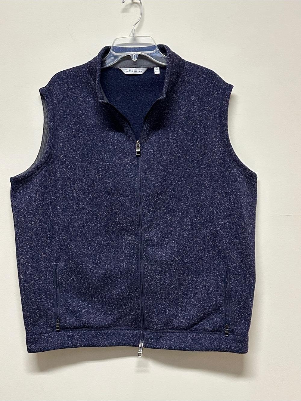 New Peter Millar Men’s Heathered Navy Full Zip Sweater Weight Vest size XXL